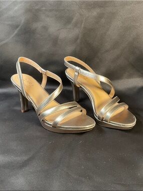 Brenta Strappy Sandal, Metallic Gold High Heels, 7M, Bronze Pearl